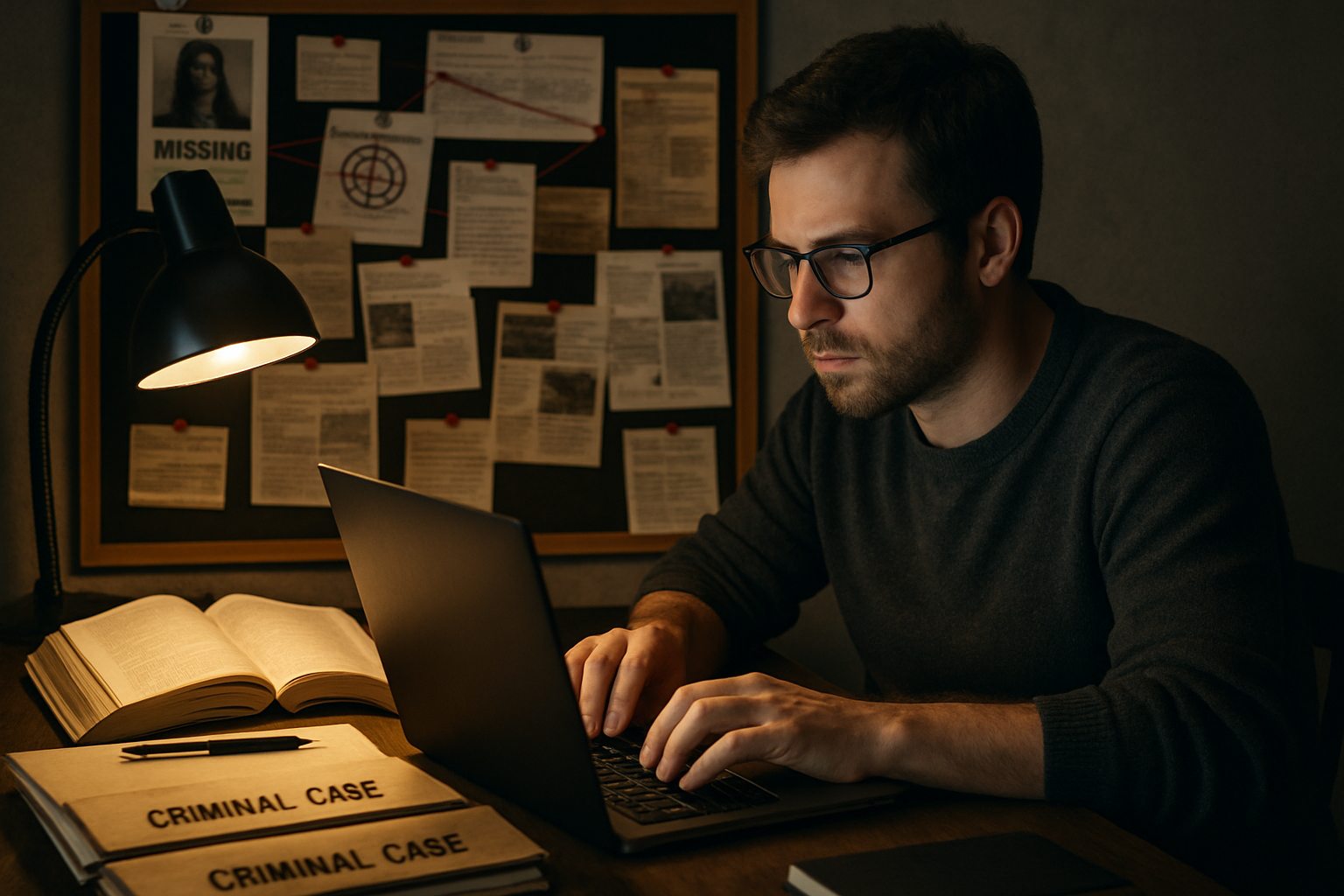 Author researching criminal cases for blog